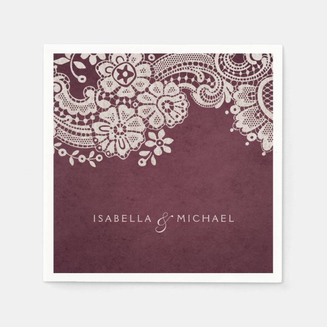 Burgundy elegant vintage snöre, bröllop pappersservett (Framsidan)