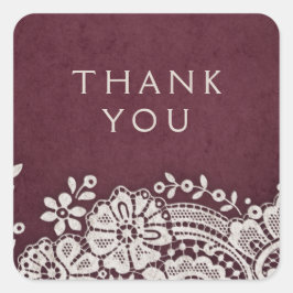 Burgundy elegant vintage snöre Rustic bröllopsförm Fyrkantigt Klistermärke