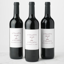 Burgundy Eleganta Bröllopsnamn Datum Kalligrafi Vinflaska Etikett