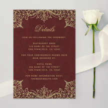 Burgundy Eleganta Detaljer Vintage Guld Bröllop