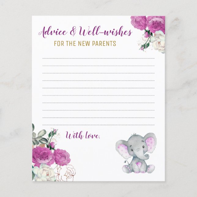 Burgundy Elephant Shower New Parents Advice-kort (Framsida)