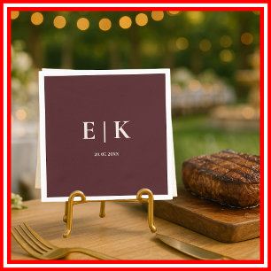 Burgundy & Elfenben Enkel Monogram Bröllop Pappersservett