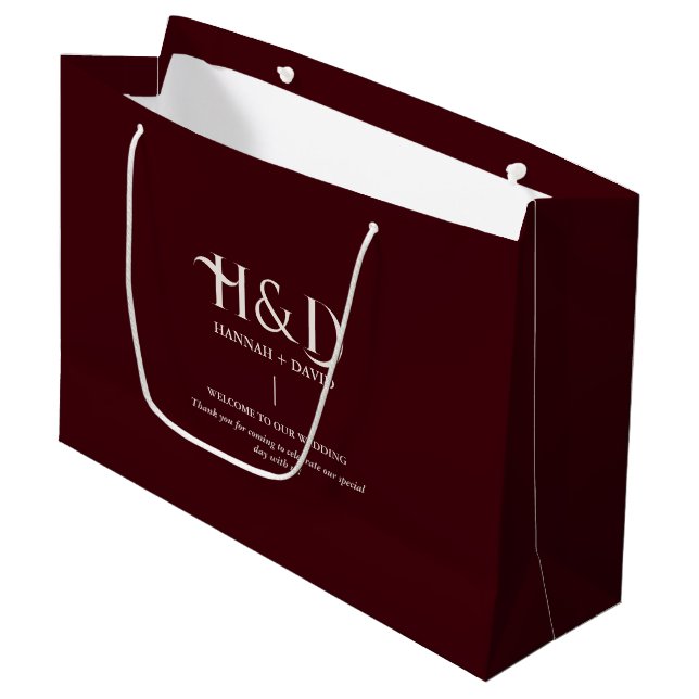 Burgundy & Elfenben  Monogram Bröllop Välkommen Gä (Framsidan Vinklad)
