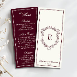 Burgundy Elfenben Monogram Växel Old Money Bröllop Meny
