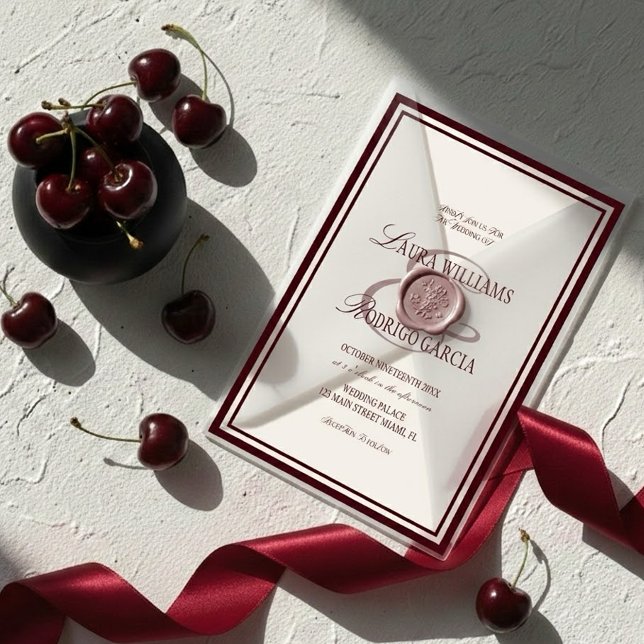 Burgundy Elfenbensbröllop Inbjudningar (Skapare uppladdad)