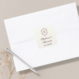 Burgundy & Elfenbensmonogram Vapenstämpel Gammalda Fyrkantigt Klistermärke