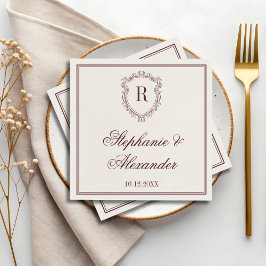 Burgundy & Elfenbensvitt Monogramm Kröningsvapen G Pappersservett