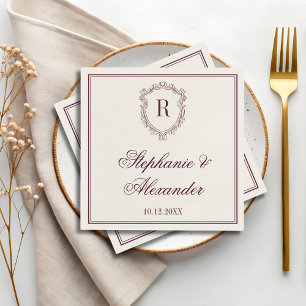 Burgundy & Elfenbensvitt Monogramm Kröningsvapen G Pappersservett