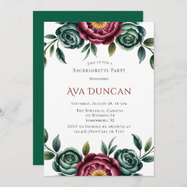 Burgundy & Emerald Peony Winter Bachelorette Party Inbjudningar