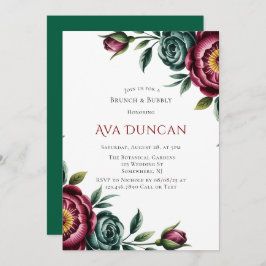 Burgundy & Emerald Peony Winter Brunch & Bubly Inbjudningar