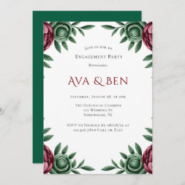 Burgundy & Emerald Peony Winter Förlovningsfest Inbjudningar