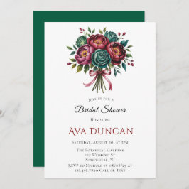 Burgundy & Emerald Peony Winter Möhippa Inbjudningar