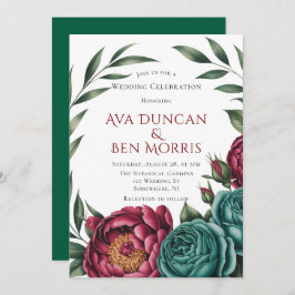 Burgundy & Emerald Peony Winter Wedding Inbjudningar