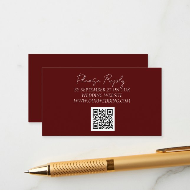 Burgundy Enkel Minimalistisk Elegant Bröllop Tilläggskort (Fram/Back In Situ)