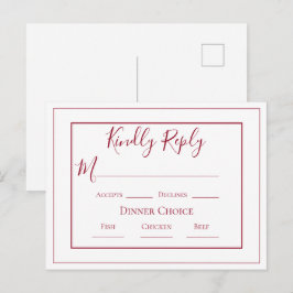 Burgundy Enkel Modern Bröllop RSVP Postkort Vykort