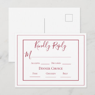 Burgundy Enkel Modern Bröllop RSVP Postkort Vykort