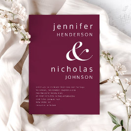 Burgundy Et-tecken Minimalist Typografi Bröllop Inbjudningar