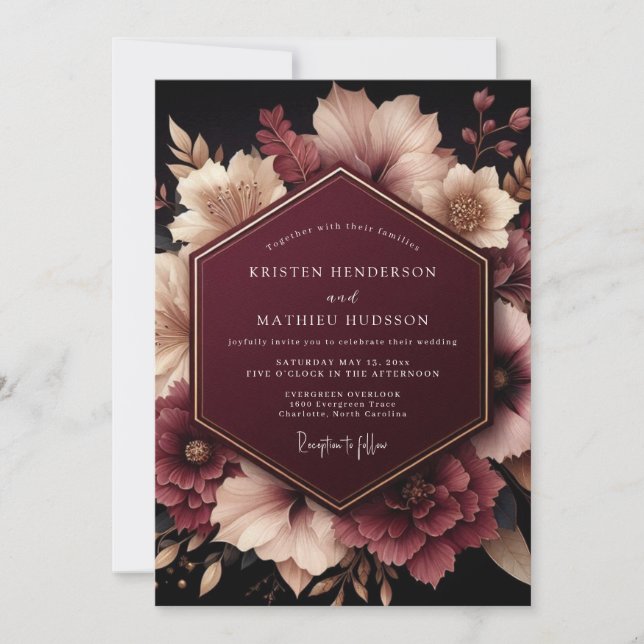 Burgundy Ethereal Bloom Wedding Inbjudningar (Framsida)