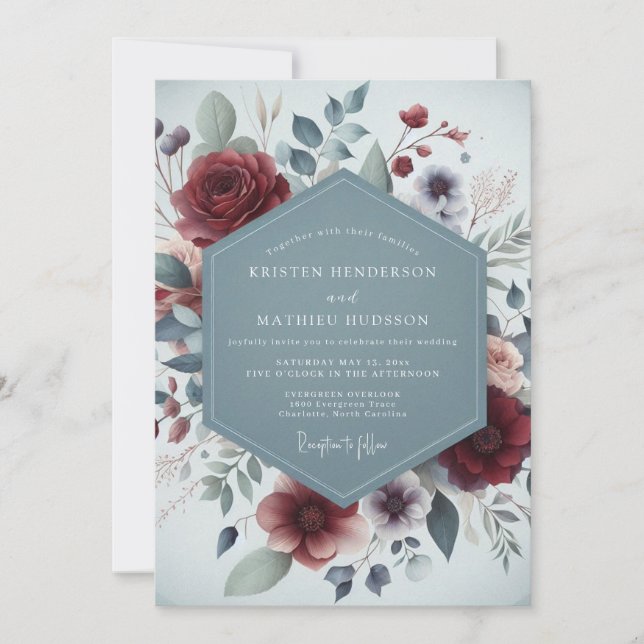 Burgundy Ethereal Bloom Wedding Inbjudningar (Framsida)