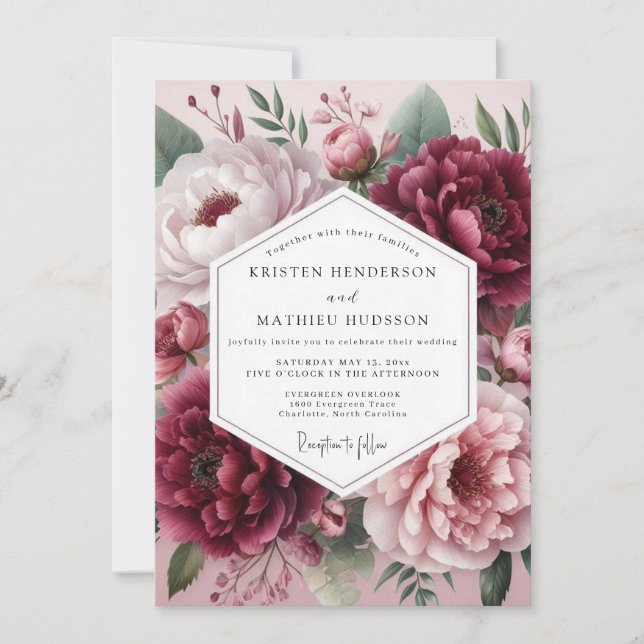 Burgundy Ethereal Blossom Wedding Inbjudningar (Framsida)