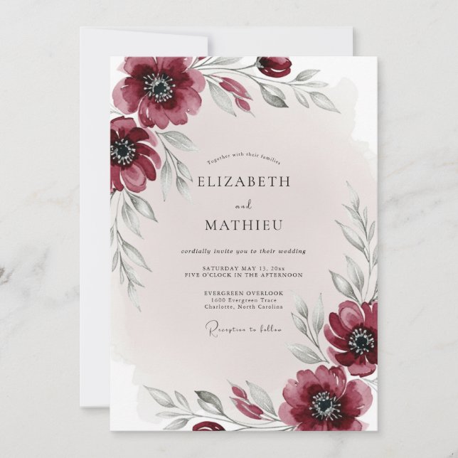 Burgundy Ethereal Winter Wedding Inbjudningar (Framsida)
