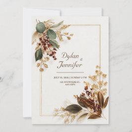Burgundy Eucalyptus Gold Dried Floral Wedding Inbjudningar