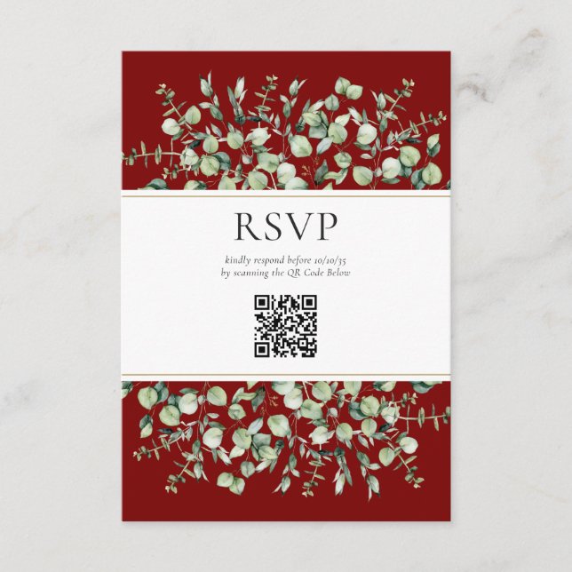 Burgundy Eucalyptus QR-kod för bröllopsanmälan  Tilläggskort (Framsida)