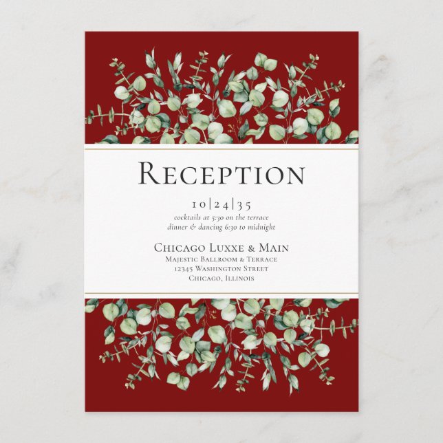 Burgundy Eucalyptus Wedding Reception Tilläggskort (Framsida)