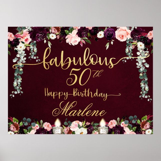Burgundy Fabulous 50 Födelsedagsfirande 54 x 40 Poster (Framsidan)