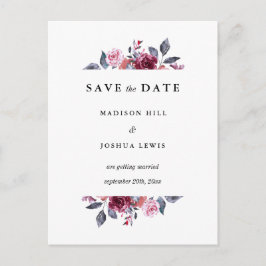 Burgundy Fall Blommigt Bröllop spara datum Vykort