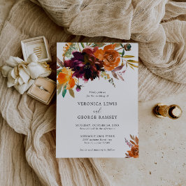 Burgundy Fall Blommigt Elegant bröllop vid bränd O Inbjudningar