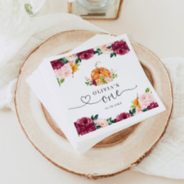 Burgundy fall blommigt Little pumpkin 1:a födelsed Pappersservett