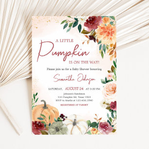 Burgundy Fall Blommigt Pumpkin Baby Shower Inbjudningar