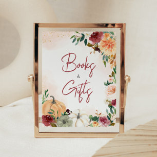 Burgundy Fall Blommigt Pumpkin Bokar och Gifts Poster