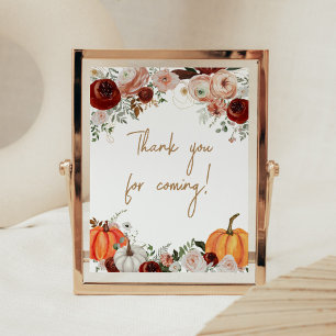 Burgundy Fall Blommigt Pumpkin Tack för att du kom Poster