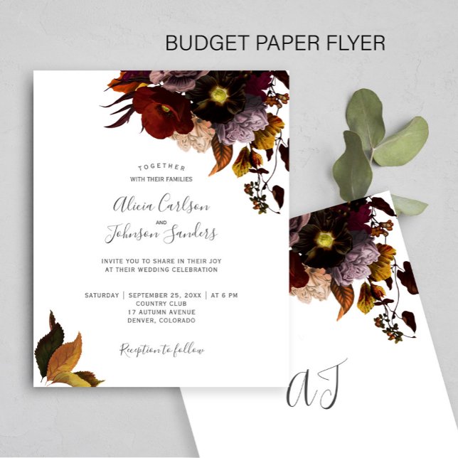 Burgundy fall blommigt Rustig BUDGET-bröllopsinbju Flygblad (Skapare uppladdad)