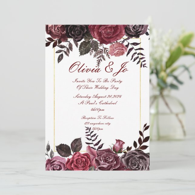 BURGUNDY FALL BLOMMIGT WEDING-INBJUDANDE INBJUDNINGAR (Stående Fram)