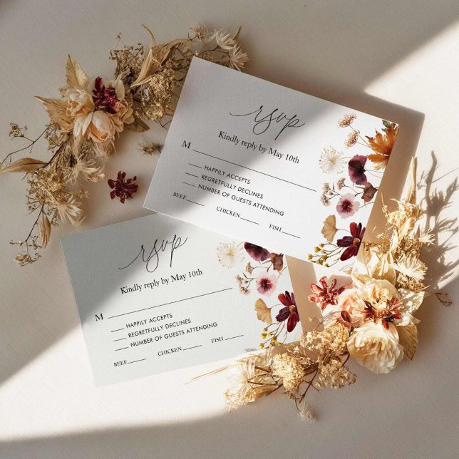Burgundy Fall Boho Blommigt Bröllop OSA Card (Burgundy Floral Fall Wedding RSVP Cards)