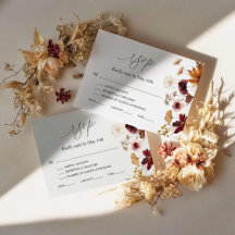 Burgundy Fall Boho Blommigt Bröllop OSA Card
