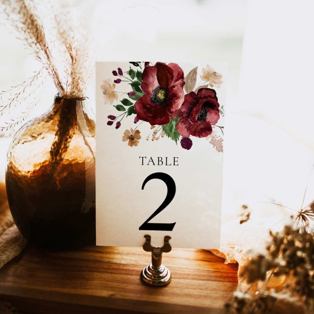 Burgundy Fall Botanical Bröllop Bord Card Bordsnummer (Skapare uppladdad)