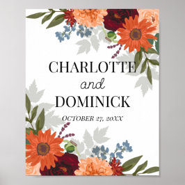 Burgundy Fall Garden Blommigt Bröllop Poster