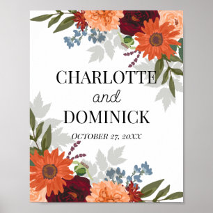 Burgundy Fall Garden Blommigt Bröllop Poster