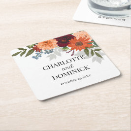 Burgundy Fall Garden Blommigt Bröllop Underlägg Papper Kvadrat