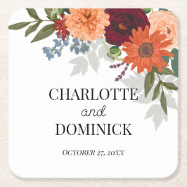 Burgundy Fall Garden Blommigt Bröllop Underlägg Papper Kvadrat