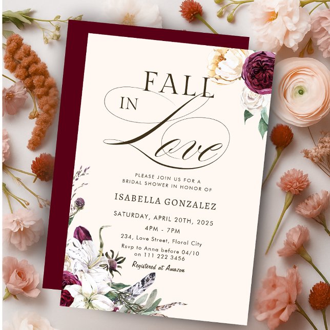 Burgundy Fall i Möhippan Kärlek hösten Inbjudningar (Burgundy Fall in Love Autumn Bridal Shower Invitation)