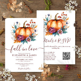Burgundy Fall In Love Pumpkin QR-kod Bröllop Inbjudningar