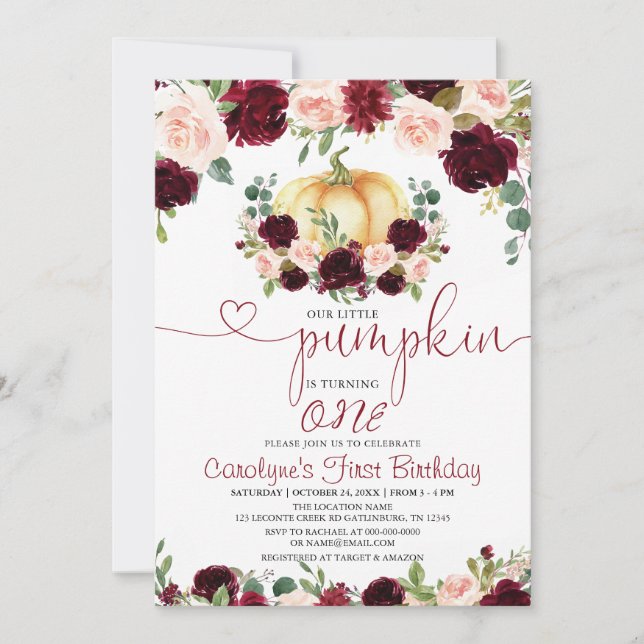 Burgundy Fall Pumpkin Birthday-inbjudan Inbjudningar (Framsida)