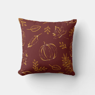 Burgundy Fall Pumpkins & Löv Mönster Kudde