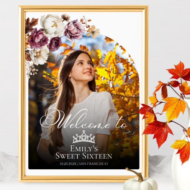 Burgundy Fall Sweet 16 Photo Welcome Sign Poster (Skapare uppladdad)