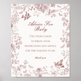 Burgundy Fall Toile De Jouy Advice for Baby Shower Poster